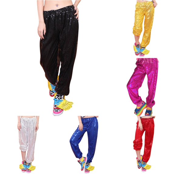XIAONU Womens Sequin Wide Leg Pants Elastic Waist Side Pockets Party Trousers