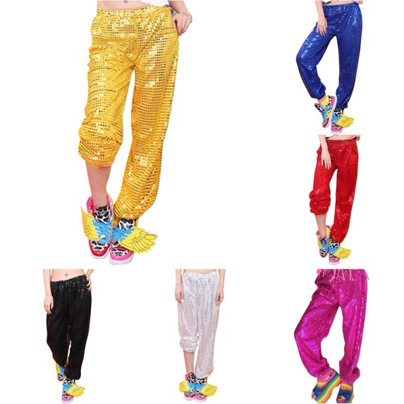 XIAONU Womens Sequin Wide Leg Pants Elastic Waist Side Pockets Party Trousers