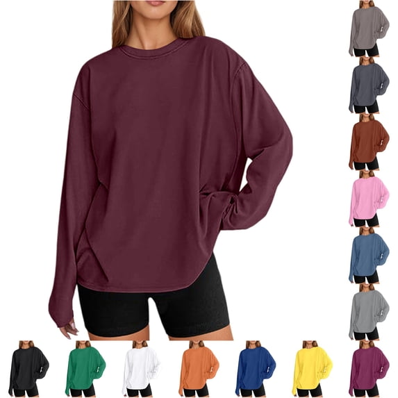 XIAONU Womens Side Ruched Long Sleeve Tee Crew Neck Curved Hem Gym Daily Shirts