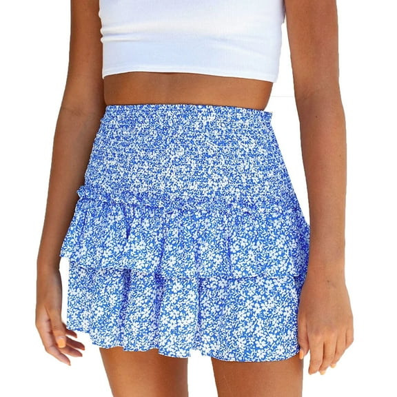 XIAONU Womens Skirts Bohemian Floral Print Mini Pleated Skirt Ladies Vintage Trendy Casual Short Skirts Streetwear