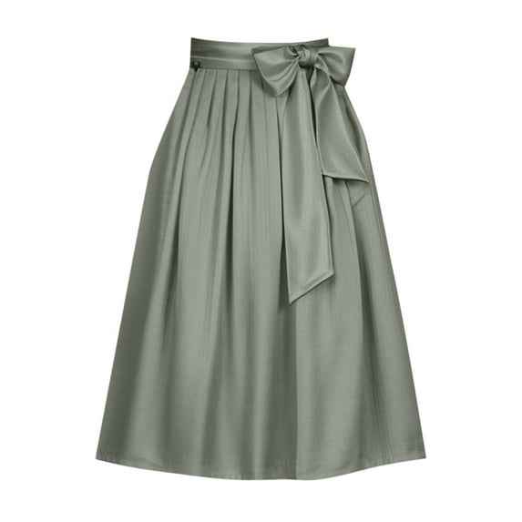 XIAONU Womens Skirts Bow Tie Waistband Adjustable Skirts Ladies Solid Color Casual Loose Slim Fit A-Line Short Skirts