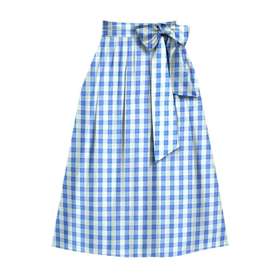 XIAONU Womens Skirts Bow Tie Waistband Plaid Print Short Skirt Ladies Trendy Vintage Slim Fit A-Line Pleated Skirts