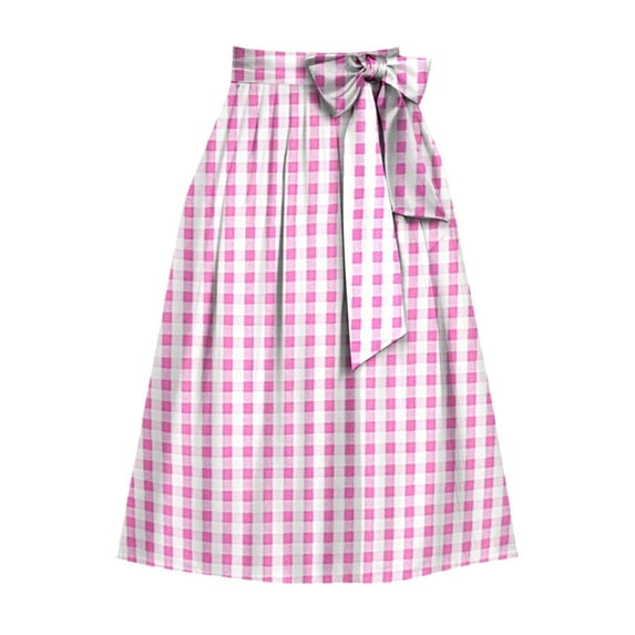 XIAONU Womens Skirts Bow Tie Waistband Plaid Print Short Skirt Ladies Trendy Vintage Slim Fit A-Line Pleated Skirts