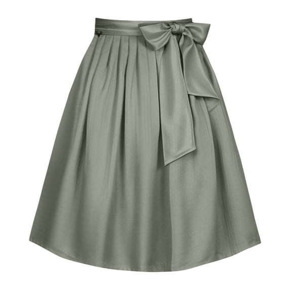 XIAONU Womens Skirts Bow Tie Waistband Pleated Short Skirt Solid Color Casual Trendy Versatile Midi Skirt Daily Wear
