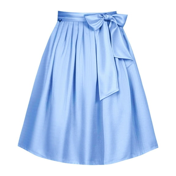 XIAONU Womens Skirts Bow Tie Waistband Pleated Short Skirt Solid Color Casual Trendy Versatile Midi Skirt Daily Wear