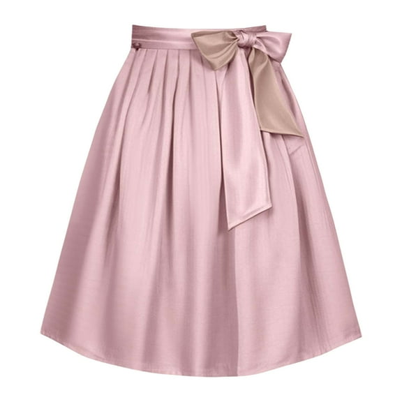 XIAONU Womens Skirts Bow Tie Waistband Pleated Short Skirt Solid Color Casual Trendy Versatile Midi Skirt Daily Wear