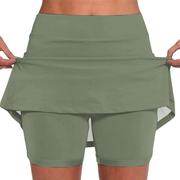 XIAONU Womens Skirts Elastic Solid Color Yoga Skirt Sports High Waisted Casual Fake Two-Piece Set With Pocketed