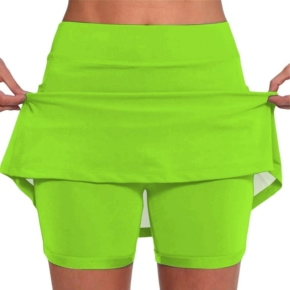 XIAONU Womens Skirts Elastic Solid Color Yoga Skirt Sports High Waisted Casual Fake Two-Piece Set With Pocketed