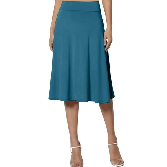 XIAONU Womens Skirts Elegant High Waisted Elegant Midi Skirt Solid Color Knee Length Temperament Flare Midi Skirt