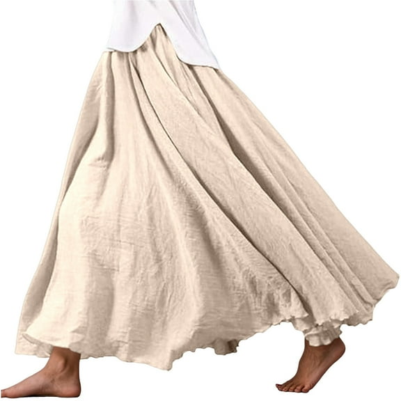 XIAONU Womens Skirts Flowy Elastic Waist A-Line Skirt Versatile Styling Comfortable Solid Color Elegant Long Skirts