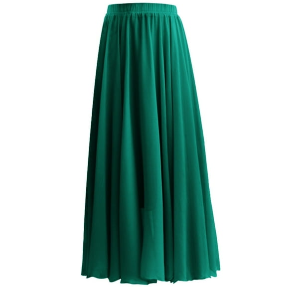 XIAONU Womens Skirts High Waist Solid Color Chiffon Long Skirt Casual Loose-Fitting Summer Comfort Floor-Length Dress