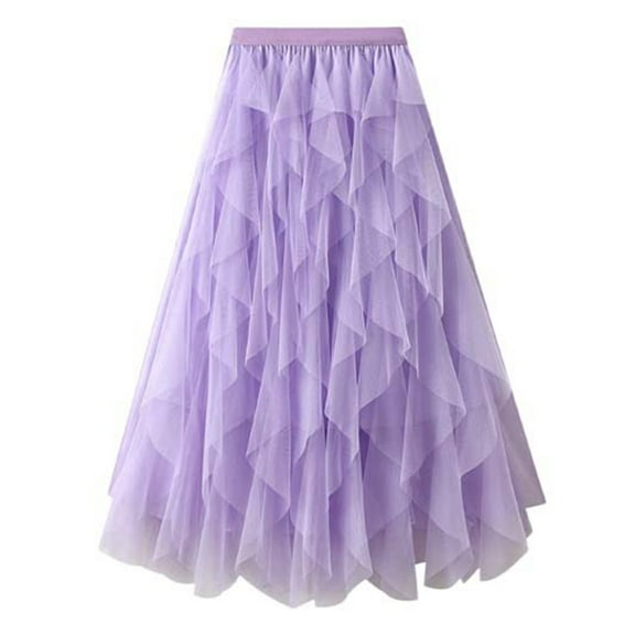 XIAONU Womens Skirts High Waisted Thin And Mesh A Line Cake Skirt Ladies Solid Color Casual Loose Elegant Midi Skirt