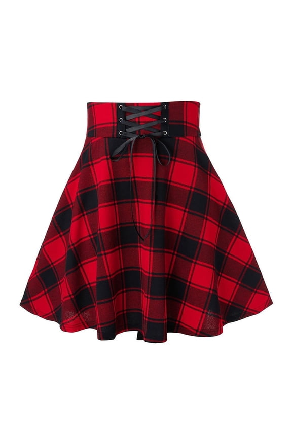 Womens Skirts Plaid Print Tie Waist A Line Skirt Trendy Streetwear Mini Skirts For Hot Girls Casual Daily Wear