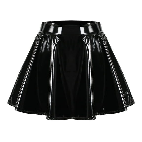 XIAONU Womens Skirts Solid Color Glossy Pleated Mini Skirt High Waist Trendy Performance Skirt Party Night