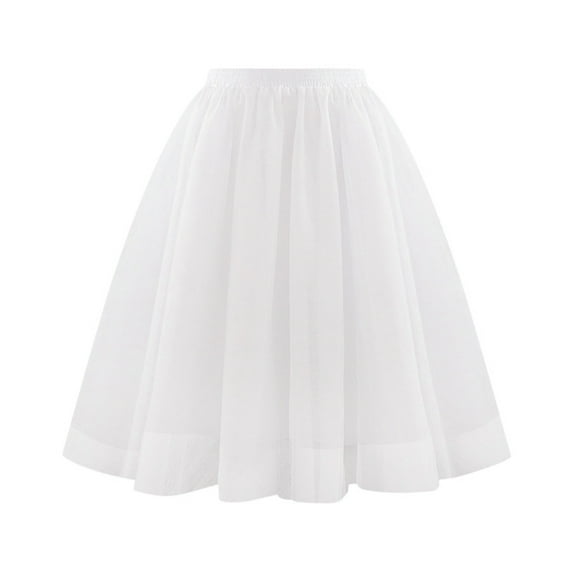 XIAONU Womens Skirts Solid Color High Waisted Mesh Pleated Skirt Soft Drape Mid Length Skirt Size A Line Skirt