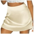 thumbnail image 1 of XIAONU Womens Skirts Solid Color Mini A Line Half Skirt Elastic High Waist Zipper Satin Ribbon Lined Short Skirt, 1 of 8