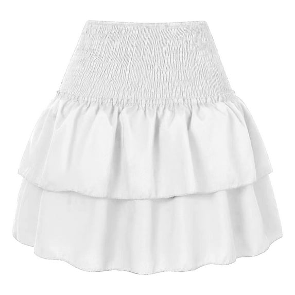 XIAONU Womens Skirts Solid Color Ruffle Printed Pleated Skirt Elastic High Waist Casual Summer Comfortable Mini Skirts
