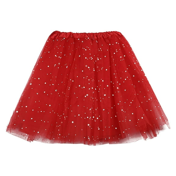 XIAONU Womens Skirts Three-Layer Star Sequin Half Tulle Skirt High Waist Solid Color Loose Mini Skirts Club Party