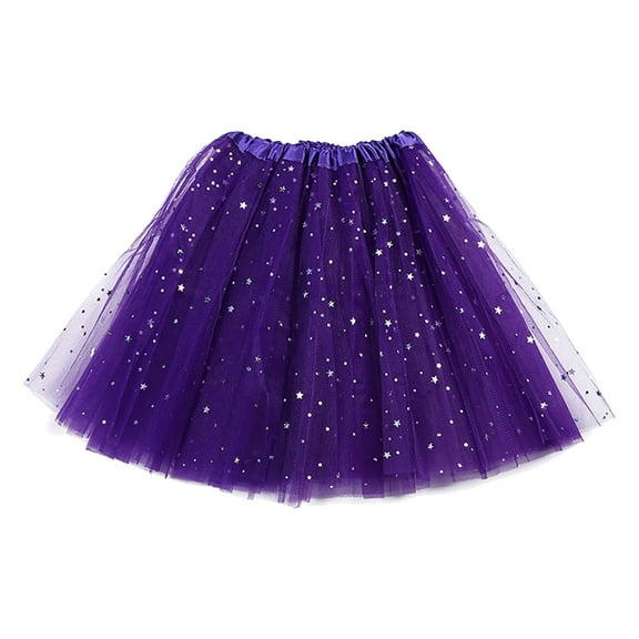 XIAONU Womens Skirts Three-Layer Star Sequin Half Tulle Skirt High Waist Solid Color Loose Mini Skirts Club Party