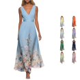 thumbnail image 1 of XIAONU Womens Sleeveless V Neck Floral Print Maxi Dress Flowing Floor‑Length Gown, 1 of 4