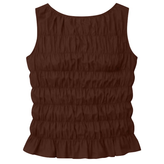 XIAONU Womens Smocked Tiered Ruffled Top Sleeveless Crewneck Pullover Blouse Breathable Casual Daily Tops