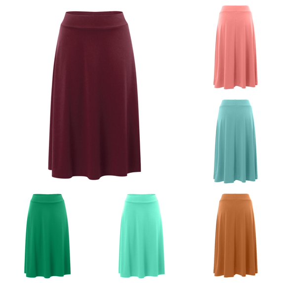XIAONU Womens Solid A Line Midi Skirt High Waist Flowy Daily Casual Bottom
