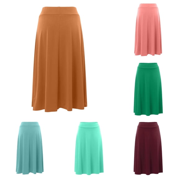 XIAONU Womens Solid A Line Midi Skirt High Waist Flowy Daily Casual Bottom