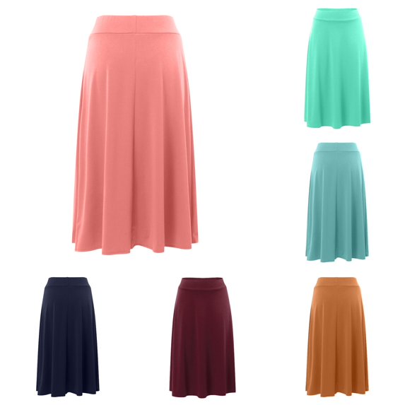 XIAONU Womens Solid A Line Midi Skirt High Waist Flowy Daily Casual Bottom