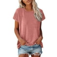 thumbnail image 1 of XIAONU Womens Solid Curved Hem Tee Short Sleeves Crewneck Pullover Top Soft Casual Weekend Tees, 1 of 7