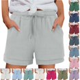 thumbnail image 1 of XIAONU Womens Solid Layered Shorts Drawstring Waist Side Pockets Shorts, 1 of 6