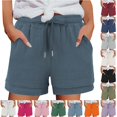 thumbnail image 1 of XIAONU Womens Solid Layered Shorts Drawstring Waist Side Pockets Shorts, 1 of 5
