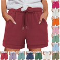 thumbnail image 1 of XIAONU Womens Solid Layered Shorts Drawstring Waist Side Pockets Shorts, 1 of 6
