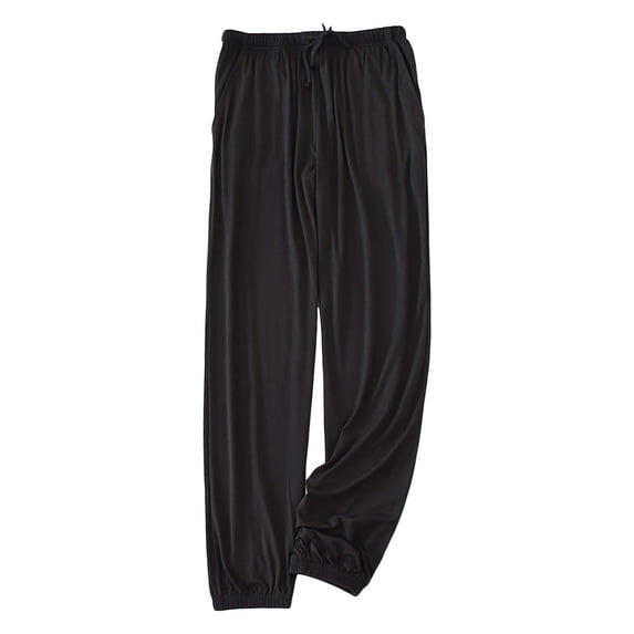 XIAONU Womens Solid Loungewear Pants Elastic Waist Drawstring Jogger Style Sleep Pants Soft Stretchy Loungewear Pants Black