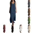 thumbnail image 1 of XIAONU Womens Solid Maxi Dress Sleeveless V Neck Split Side Linen Casual Sundress, 1 of 5