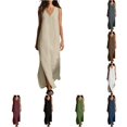 thumbnail image 1 of XIAONU Womens Solid Maxi Dress Sleeveless V Neck Split Side Linen Casual Sundress, 1 of 5