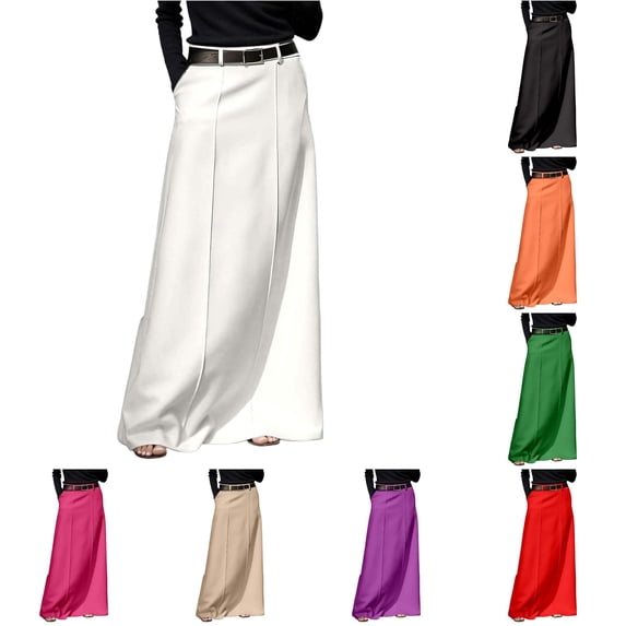 XIAONU Womens Solid Maxi Skirt High Waist Wrap Split Formal Long Skirt With Belt Pockets