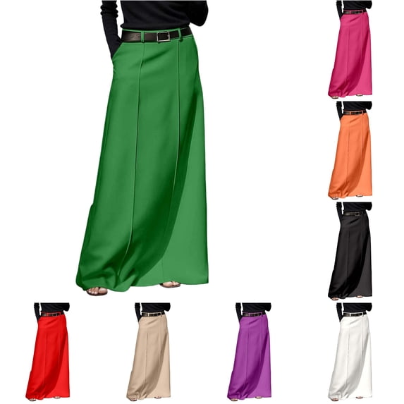 XIAONU Womens Solid Maxi Skirt High Waist Wrap Split Formal Long Skirt With Belt Pockets