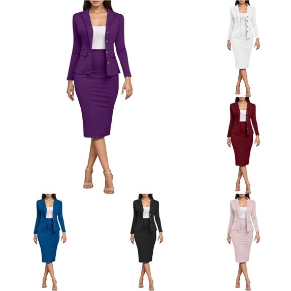 XIAONU Womens Solid Outfit Set Blazer Jacket And Pencil Skirt Two Piece Business Work Suit