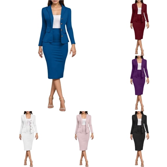 XIAONU Womens Solid Outfit Set Blazer Jacket And Pencil Skirt Two Piece Business Work Suit