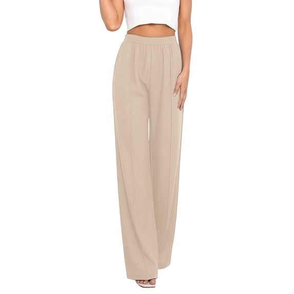 XIAONU Womens Solid Pleated Wide Leg Pants Relaxed Fit High Waisted Full Length Pant Versatile Office Pants