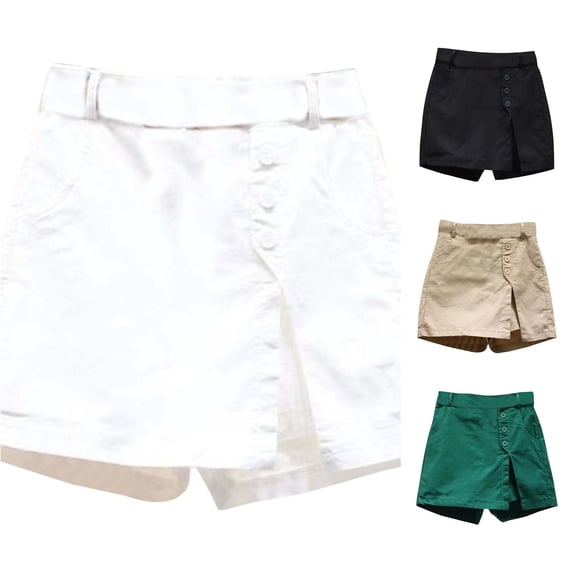 XIAONU Womens Solid Skort Button Front Side Pockets Bottoms