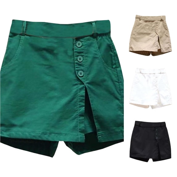 XIAONU Womens Solid Skort Button Front Side Pockets Bottoms
