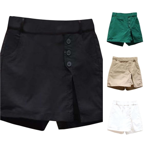 XIAONU Womens Solid Skort Button Front Side Pockets Bottoms