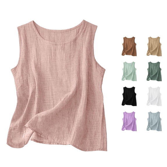 XIAONU Womens Solid Sleeveless Tank Top Round Neck Relaxed Fit Basic Layering Shirts