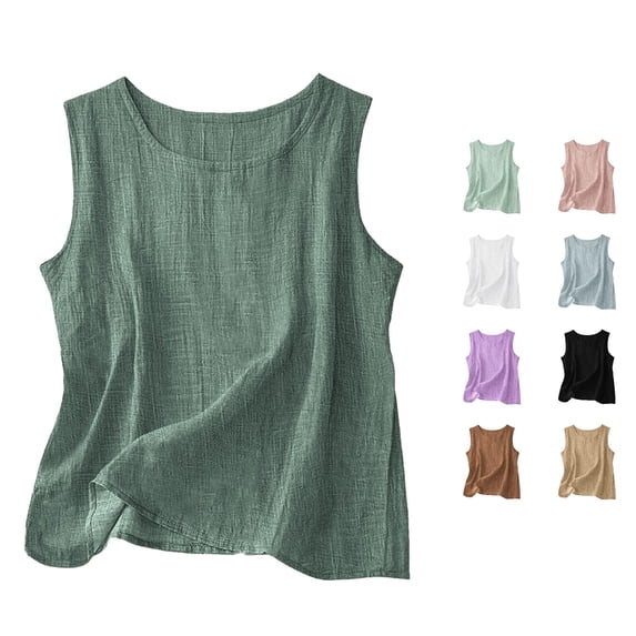XIAONU Womens Solid Sleeveless Tank Top Round Neck Relaxed Fit Basic Layering Shirts