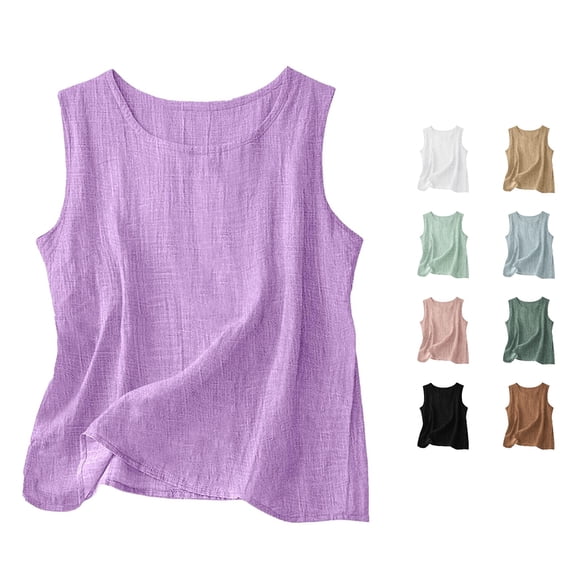 XIAONU Womens Solid Sleeveless Tank Top Round Neck Relaxed Fit Basic Layering Shirts