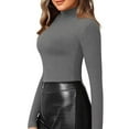 thumbnail image 1 of XIAONU Womens Solid Turtleneck Bodysuit Slim Long Sleeve Stand Collar Pullover Tops Stretchy Chic Party Bodysuits Tops, 1 of 5