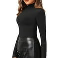 thumbnail image 1 of XIAONU Womens Solid Turtleneck Bodysuit Slim Long Sleeve Stand Collar Pullover Tops Stretchy Chic Party Bodysuits Tops, 1 of 5