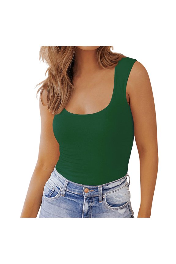 Womens Square Neck Tank Bodysuit form Fitting Sleeveless Square Neck Bodysuit Top Stretchy Sleek Everyday Bodysuits