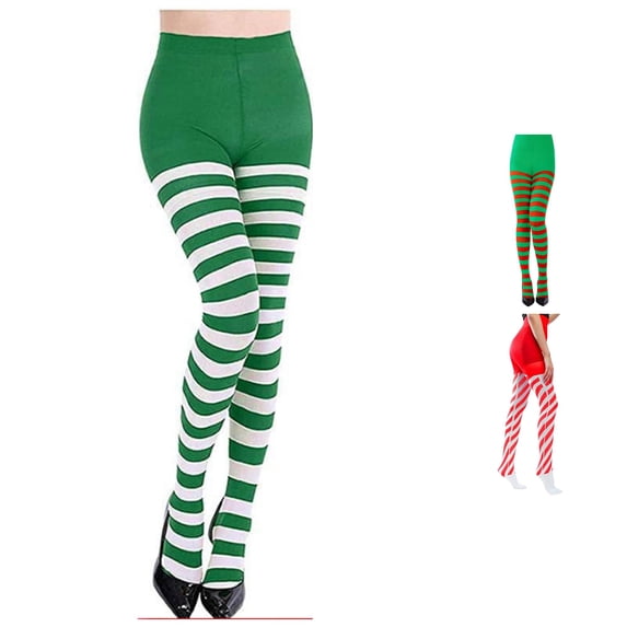 XIAONU Womens Stretchy Christmas Striped Holiday Tights